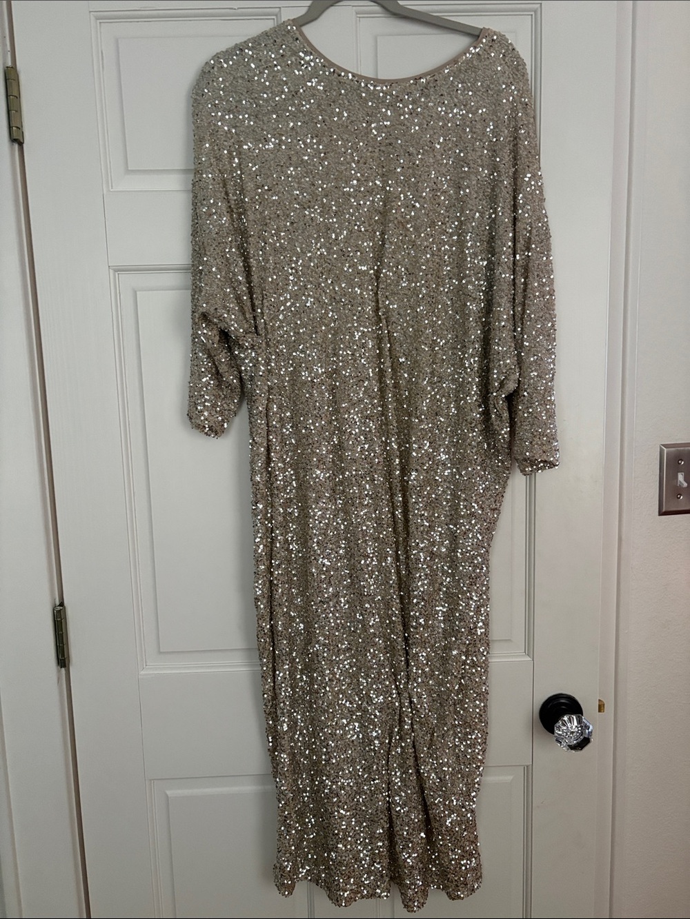 Never Fully Dressed Sequin Midi Dress in Champagne